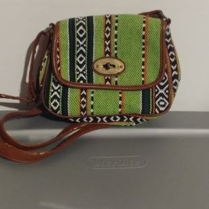 Tribal print green small crossbody bag